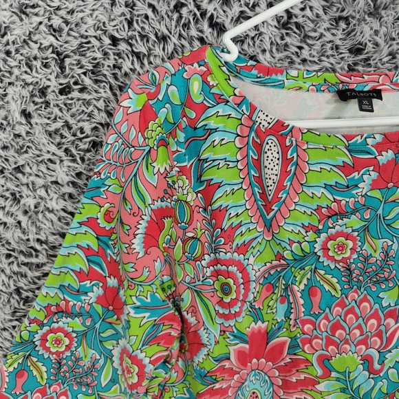 Talbots Womens XL Paisley Floral 3/4 Sleeve Boat Neck Floral Cotton Modal Top - Picture 7 of 16